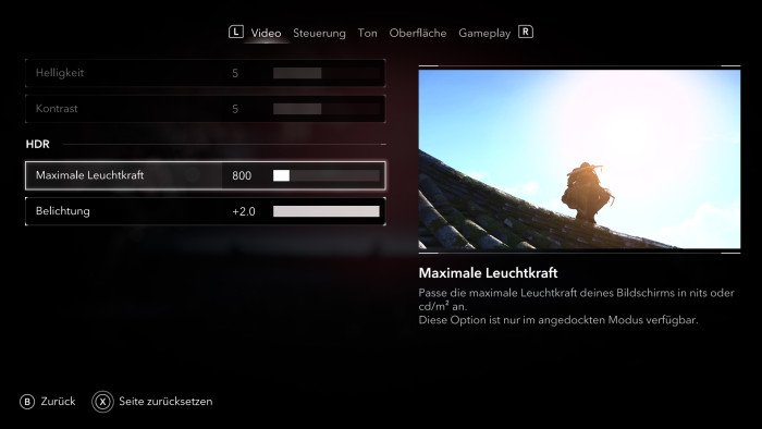 Das Grafikmenü der Nintendo Switch 2. (Bild: Ubisoft / Screenshot: Golem)